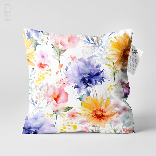 Botanical Garden Cushion Cover - Artistic Watercolor Floral Gift for Her
