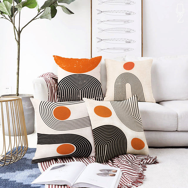 Orange & Black Abstract Cushion Covers