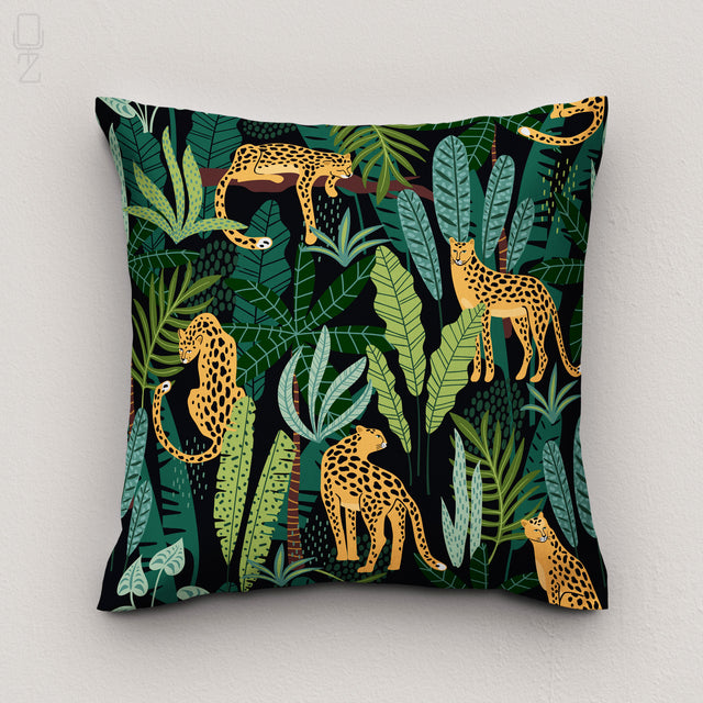 Leopard and Tropical Green Chenille Square Cushion