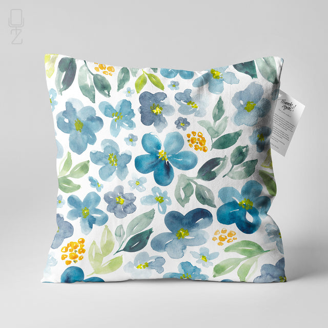 Blue Botanical Floral Cushion Cover - Modern Farmhouse Decor
