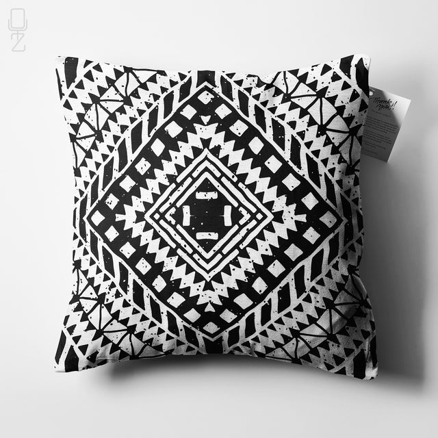 Ethnic Black & Ivory Geometric Cushion Cover