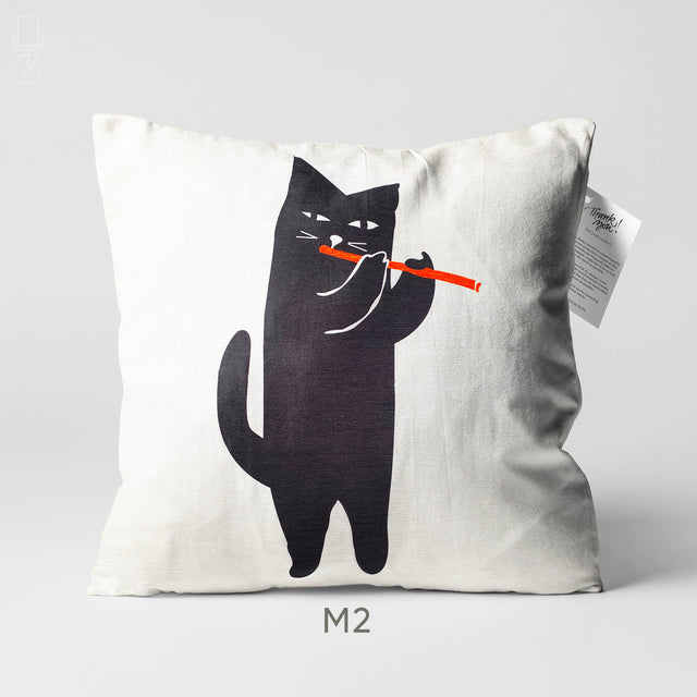 Artistic Cat Illustration Chenille Cushion Cover - 9 Unique Designs