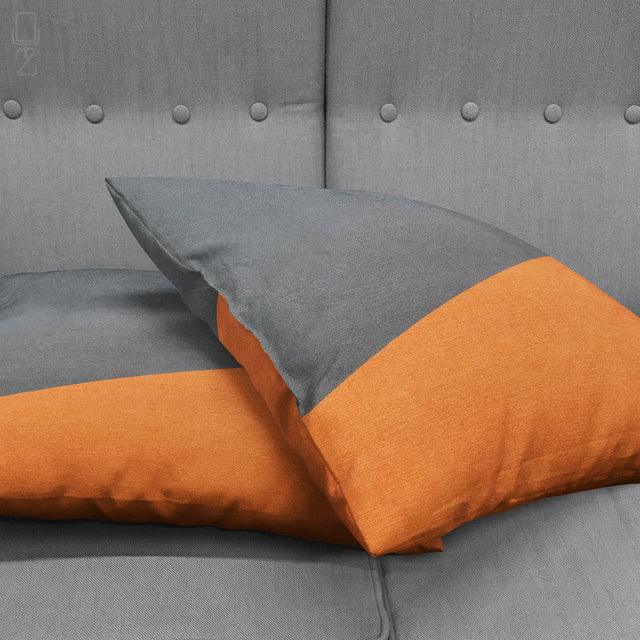 Burnt Orange & Grey Geometric Square Cushion Cover - Soft Chenille