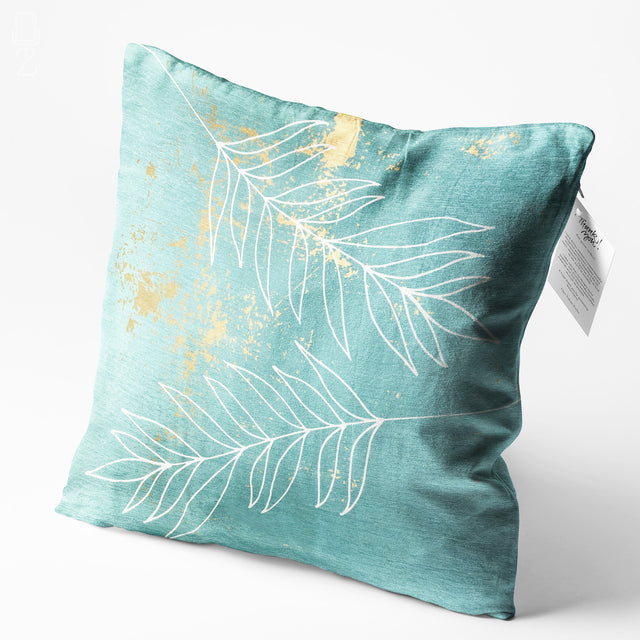Tropical White Leaves on the Green Cushion Cover