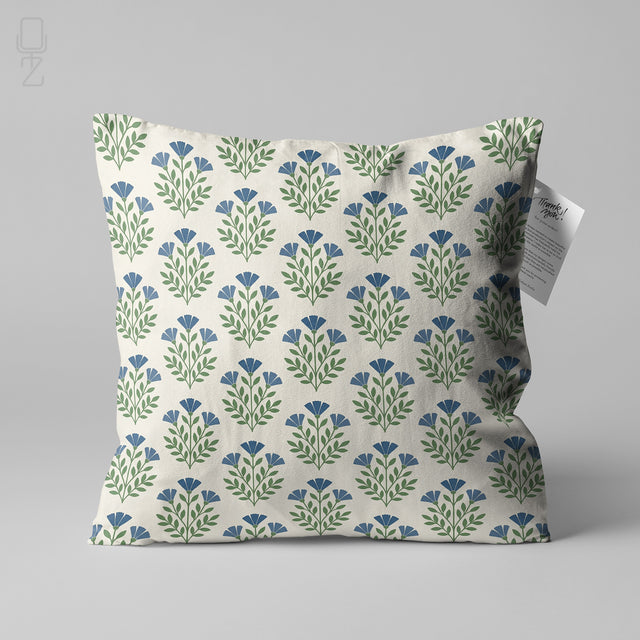 Blue Floral Block Print Soft Cushion Cover