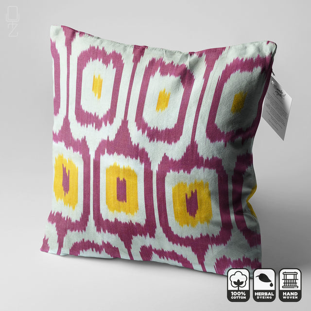 Bohemian Ikat Decorative Cushion Cover with Pink & Yellow