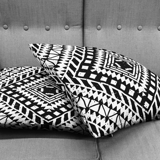 Ethnic Black & Ivory Geometric Cushion Cover