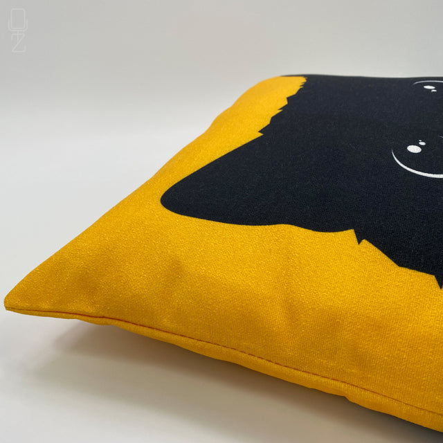Hidden Black Cat on the Yellow Cushion Cover