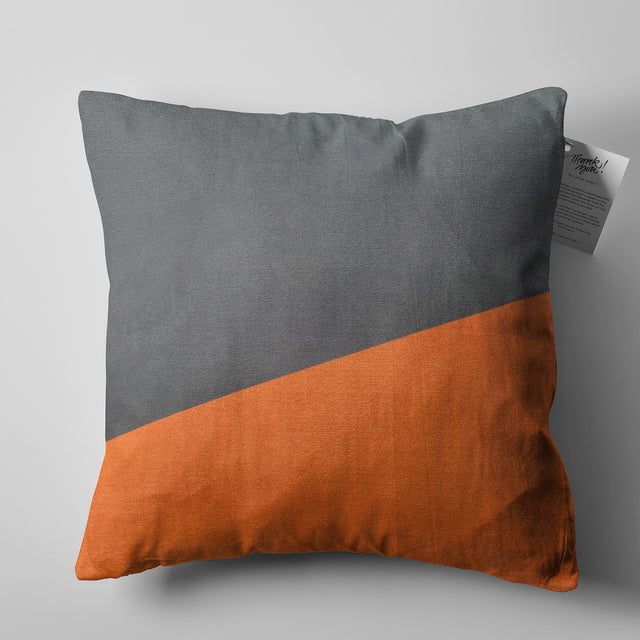 Burnt Orange & Grey Geometric Square Cushion Cover - Soft Chenille