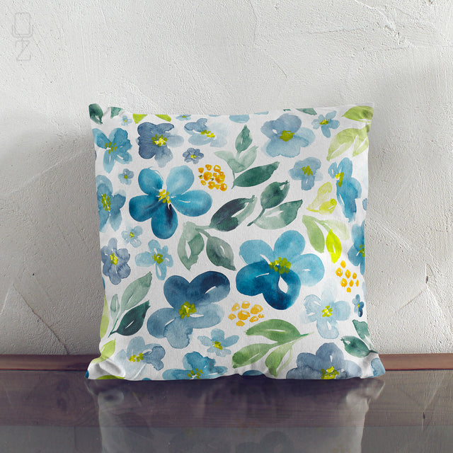 Blue Botanical Floral Cushion Cover - Modern Farmhouse Decor