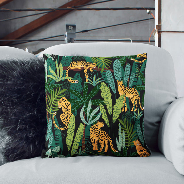 Leopard and Tropical Green Chenille Square Cushion