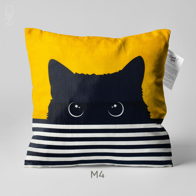 Artistic Cat Illustration Chenille Cushion Cover - 9 Unique Designs