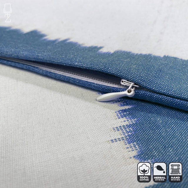 Ikat Decorative Cushion Cover with Blue & Off-White