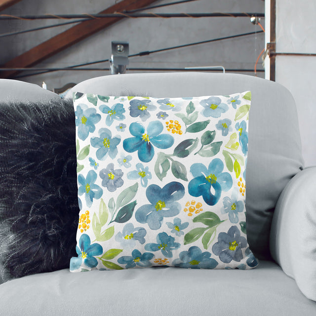 Blue Botanical Floral Cushion Cover - Modern Farmhouse Decor