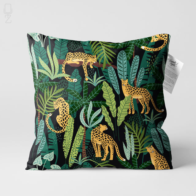 Leopard and Tropical Green Chenille Square Cushion