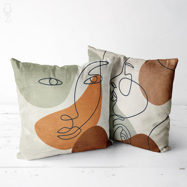 Cushion Cover Set of 2 with Abstract Face Patterns