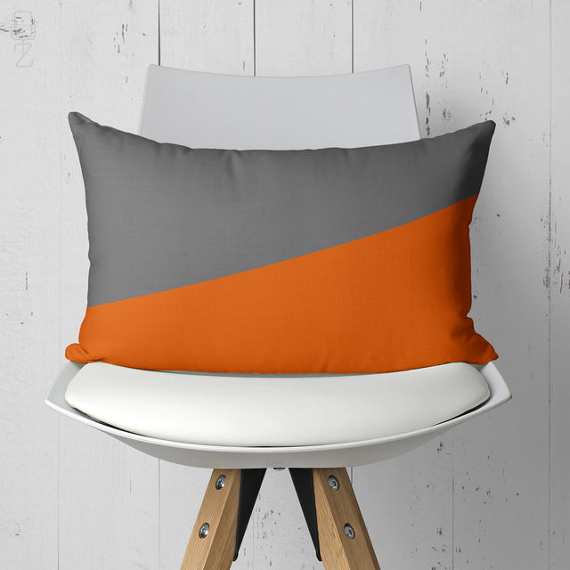 Burnt Orange & Grey Geometric Square Cushion Cover - Soft Chenille