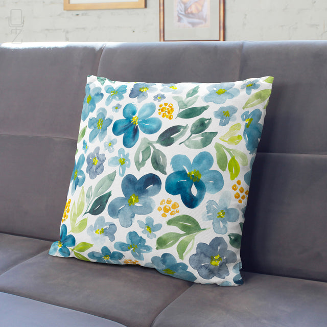 Blue Botanical Floral Cushion Cover - Modern Farmhouse Decor