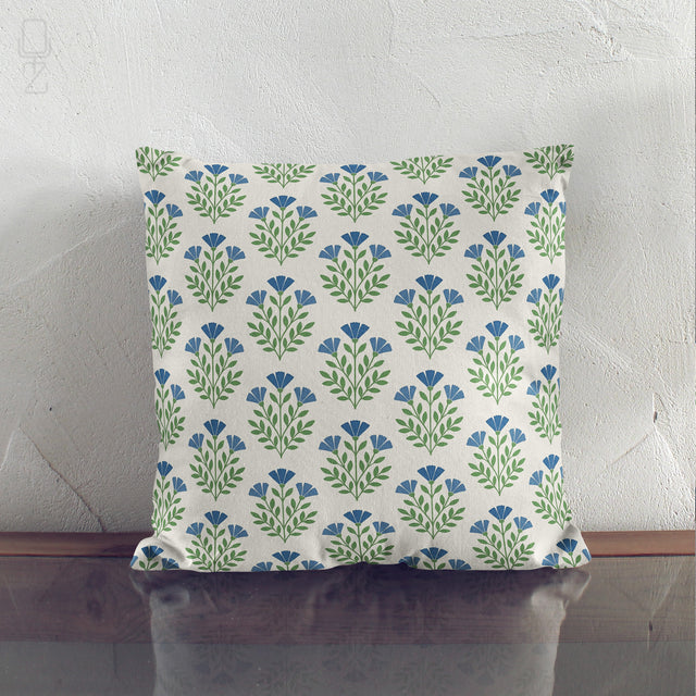Blue Floral Block Print Soft Cushion Cover