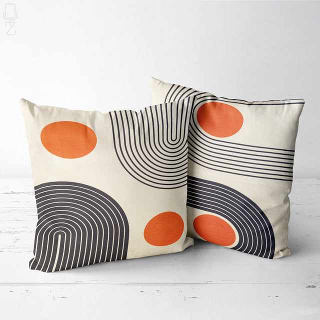 Set of 2 Abstract Cushion Covers with Orange & Black