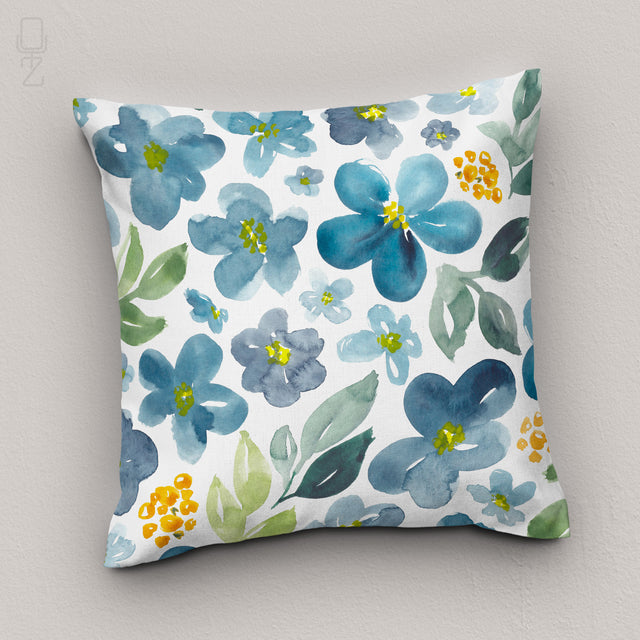 Blue Botanical Floral Cushion Cover - Modern Farmhouse Decor