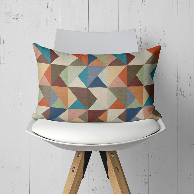 Multicoloured Geometric Square Cushion Cover - Abstract Block Print Chenille