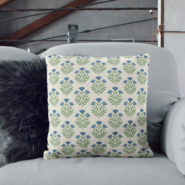 Blue Floral Block Print Soft Cushion Cover