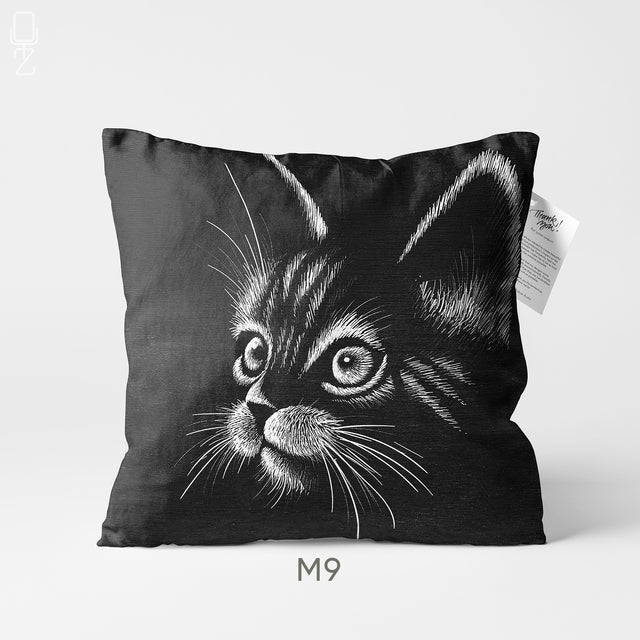 Artistic Cat Illustration Chenille Cushion Cover - 9 Unique Designs