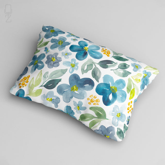 Blue Botanical Floral Cushion Cover - Modern Farmhouse Decor