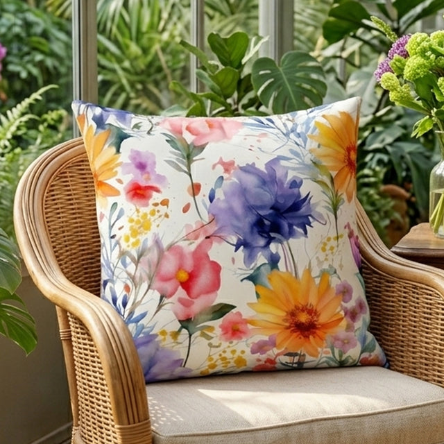Botanical Garden Cushion Cover - Artistic Watercolor Floral Gift for Her
