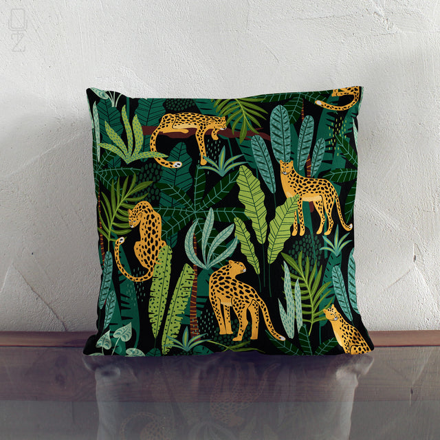 Leopard and Tropical Green Chenille Square Cushion