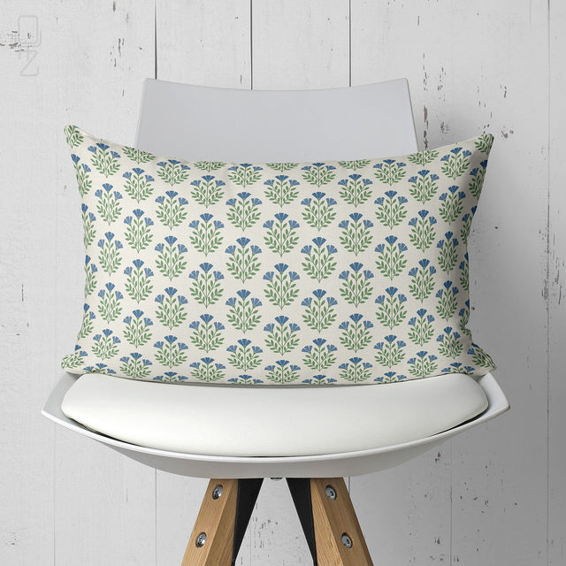 Blue Floral Block Print Soft Cushion Cover