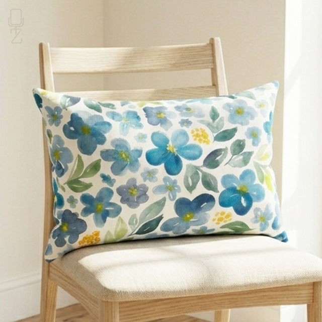 Blue Botanical Floral Cushion Cover - Modern Farmhouse Decor