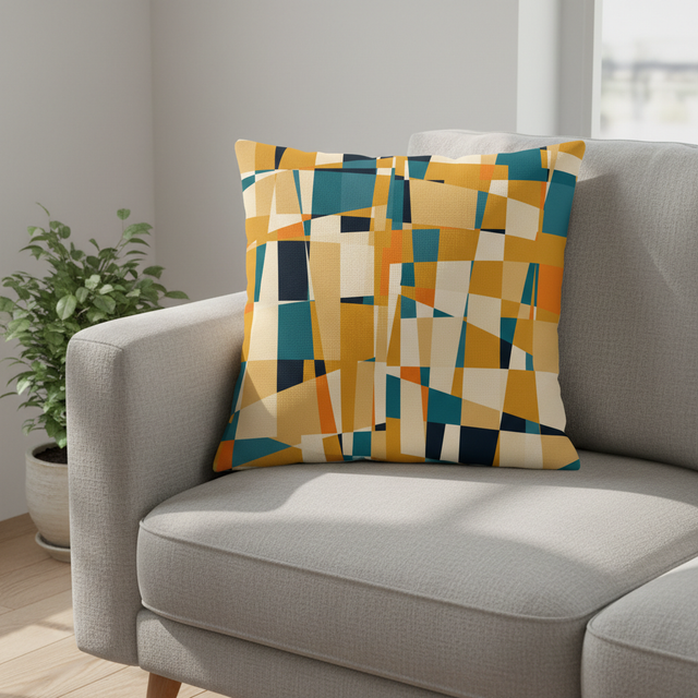 Mustard and Teal Geometric Abstract Cushion Cover