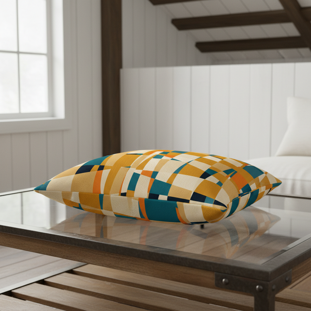 Mustard and Teal Geometric Abstract Cushion Cover