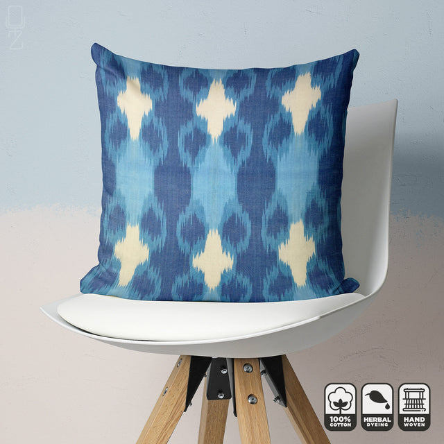 Traditional Blue Handwoven Ikat Pillow Cover
