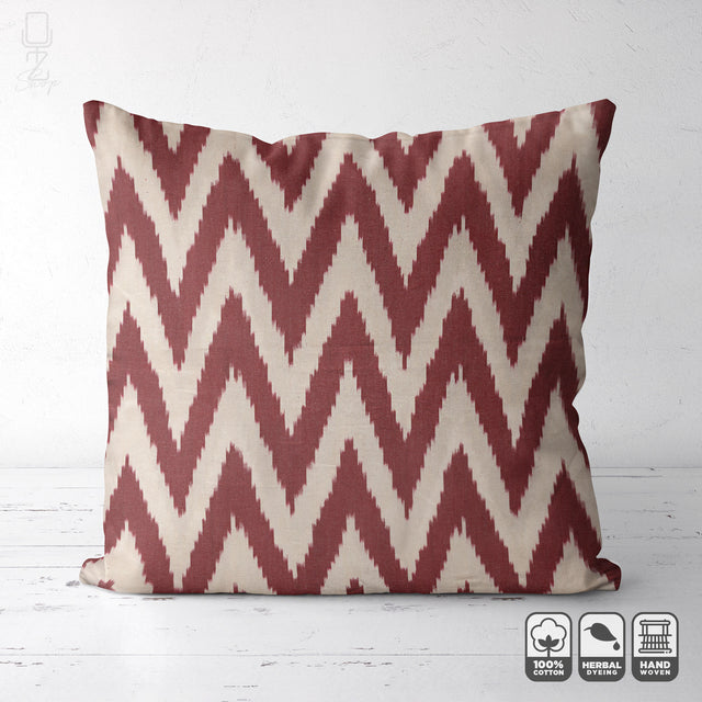 Burgundy Zig Zag Handwoven 50x50 cm IKAT Pillow Cover
