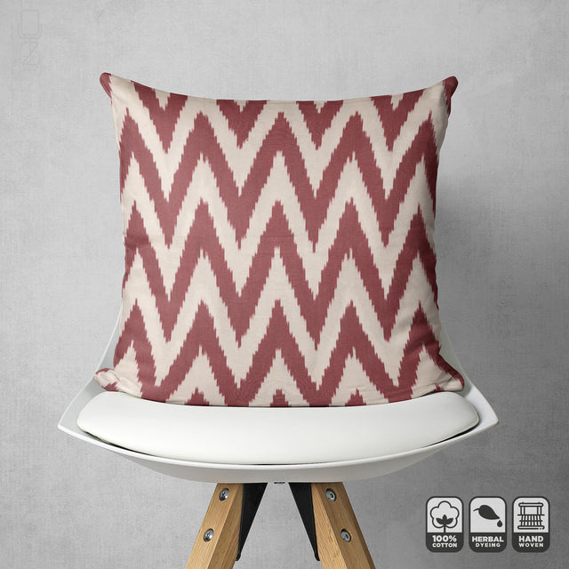 Burgundy Zig Zag Handwoven 50x50 cm IKAT Pillow Cover