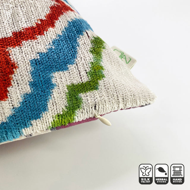 Multicoloured Silk Velvet Handwoven Cushion Cover Zip Preview