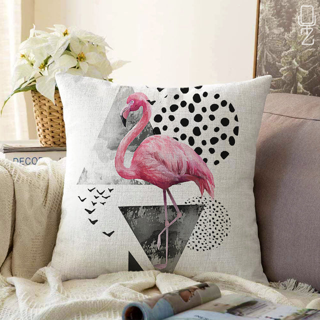 Cushion Cover with Pink Flamingo Theme