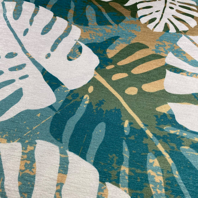 White Tropical Leaves on the Green Cushion Cover