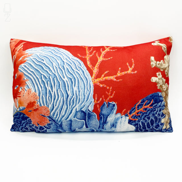 Red Cushion Cover with Blue Coral Reef