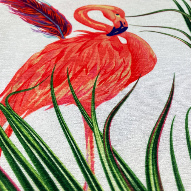 Pillow Cover with Green Leafy & Flamingos