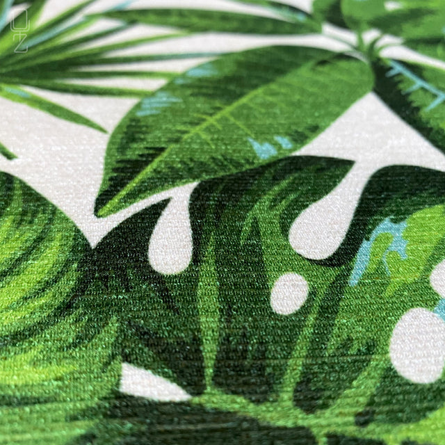 Green Cushion Cover with Tropical Leaves