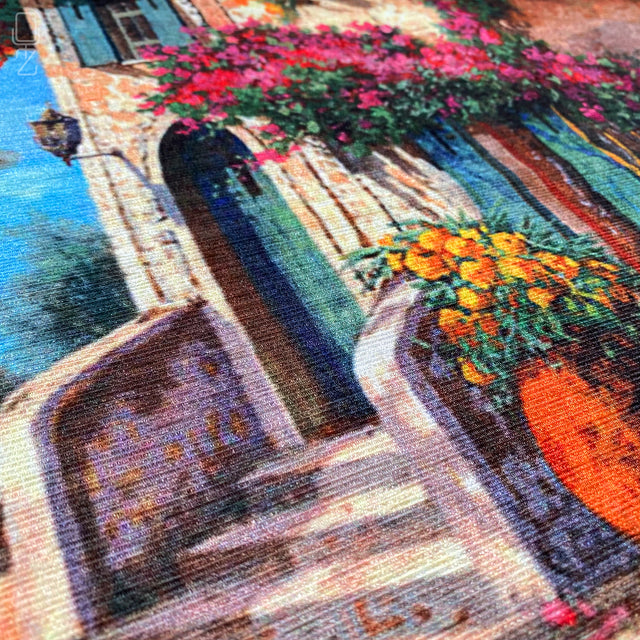 Cushion Cover with Flower Houses Design