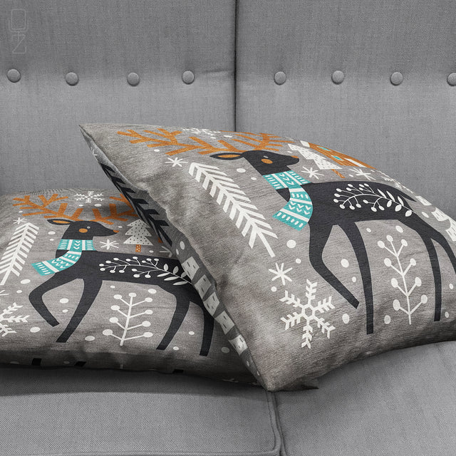 Winter Cushion Cover with Reindeer Theme