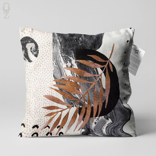 Brown Leaves & Black Marble Cushion Cover