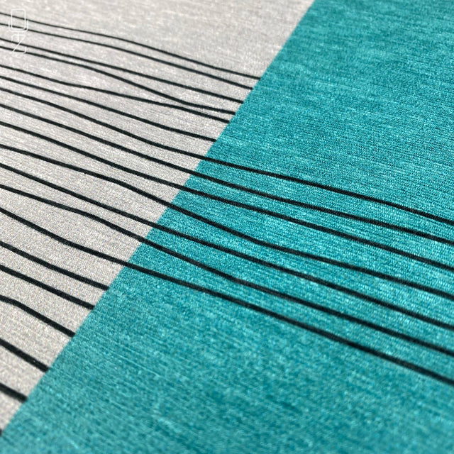 Green Rectangle & Striped Grey Pillow Cover