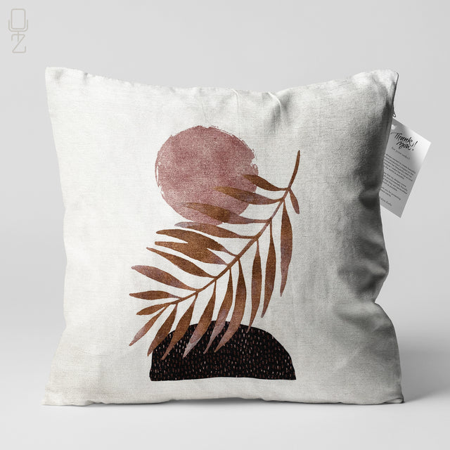 Sun & Leaves Pillow Cover with Brown and Black