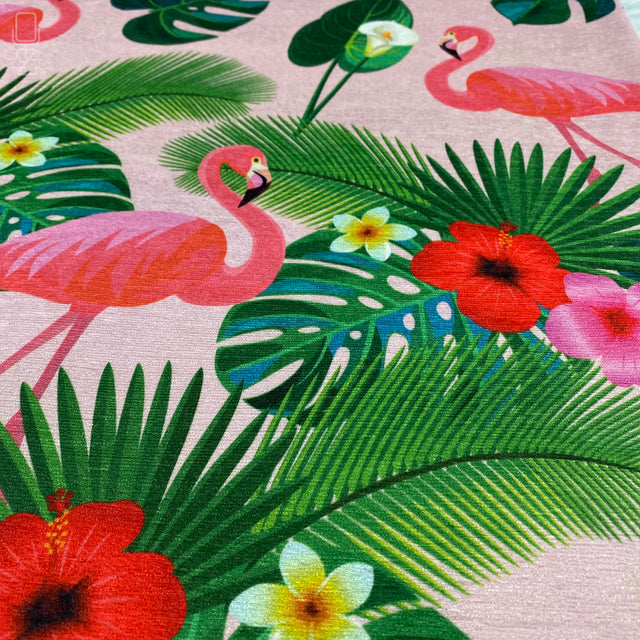 Flamingos & Tropical Leafy Pink Cushion Cover
